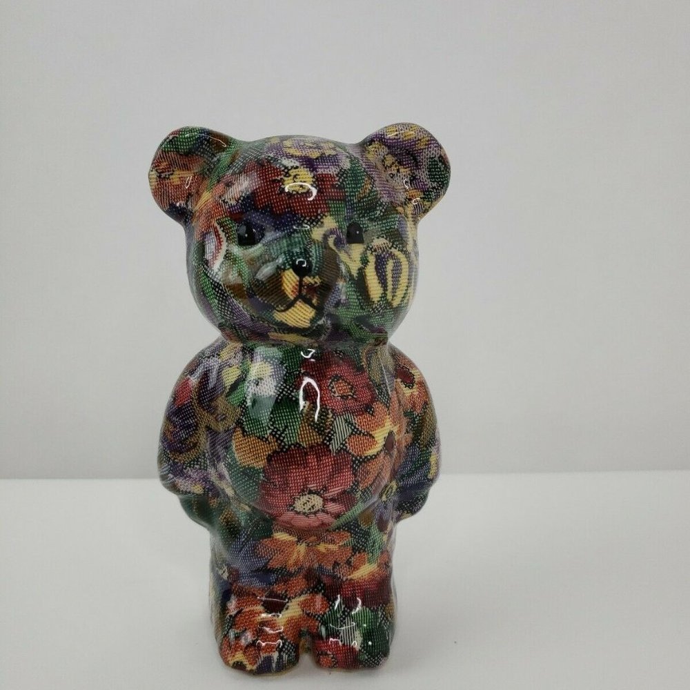Calico Colored 7” Tall Bear Porcelain Patchworks